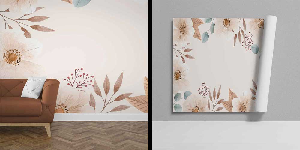 Doğal Çiçek ve Yaprak Desenli Zarif Duvar Kağıdı 4253