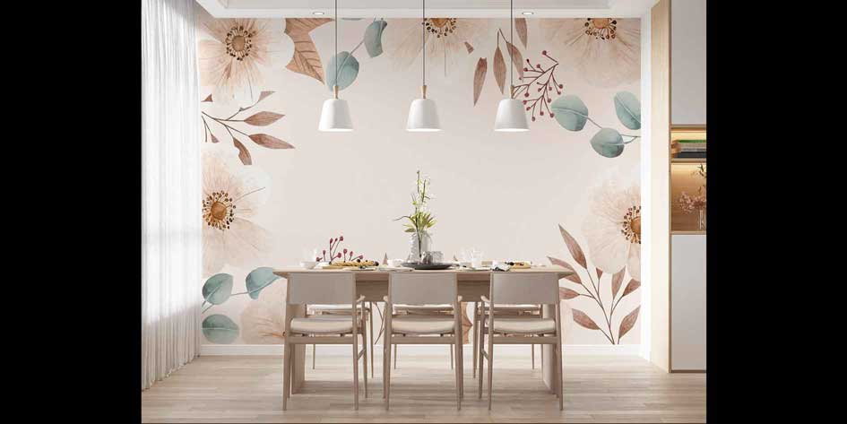Doğal Çiçek ve Yaprak Desenli Zarif Duvar Kağıdı 4253