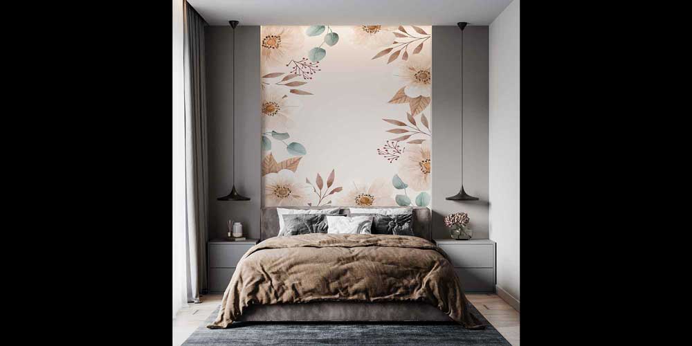 Doğal Çiçek ve Yaprak Desenli Zarif Duvar Kağıdı 4253