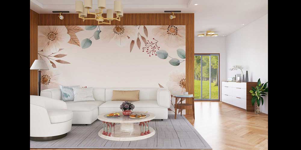 Doğal Çiçek ve Yaprak Desenli Zarif Duvar Kağıdı 4253