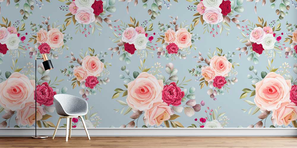 Romantik Gül Buketi Desenli Botanik Duvar Kağıdı 4262