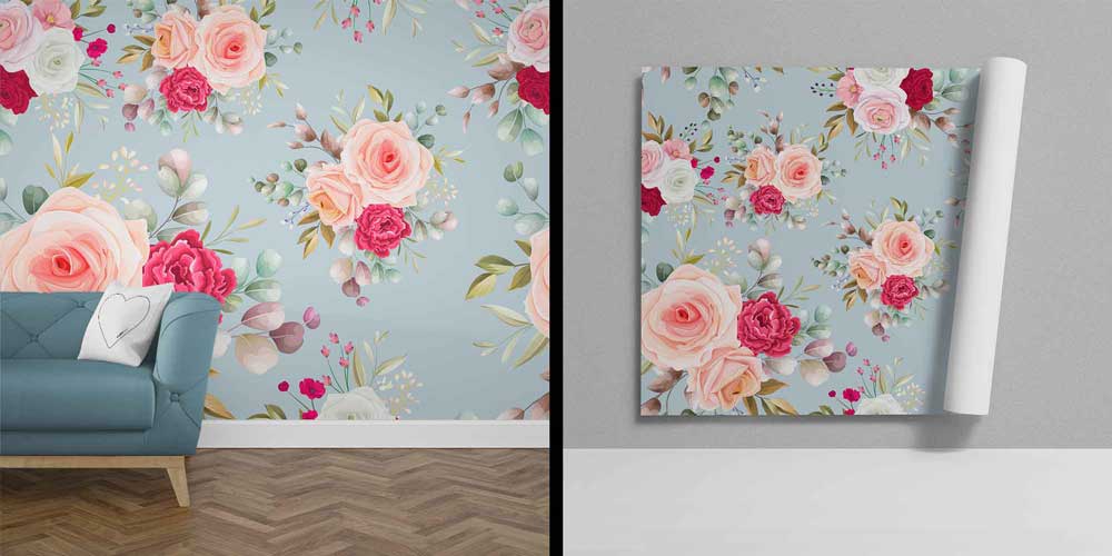 Romantik Gül Buketi Desenli Botanik Duvar Kağıdı 4262