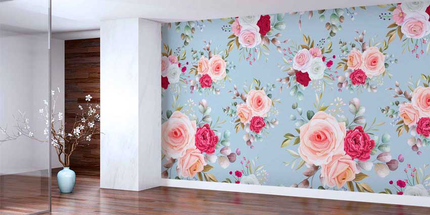 Romantik Gül Buketi Desenli Botanik Duvar Kağıdı 4262