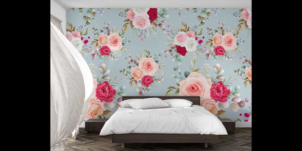 Romantik Gül Buketi Desenli Botanik Duvar Kağıdı 4262