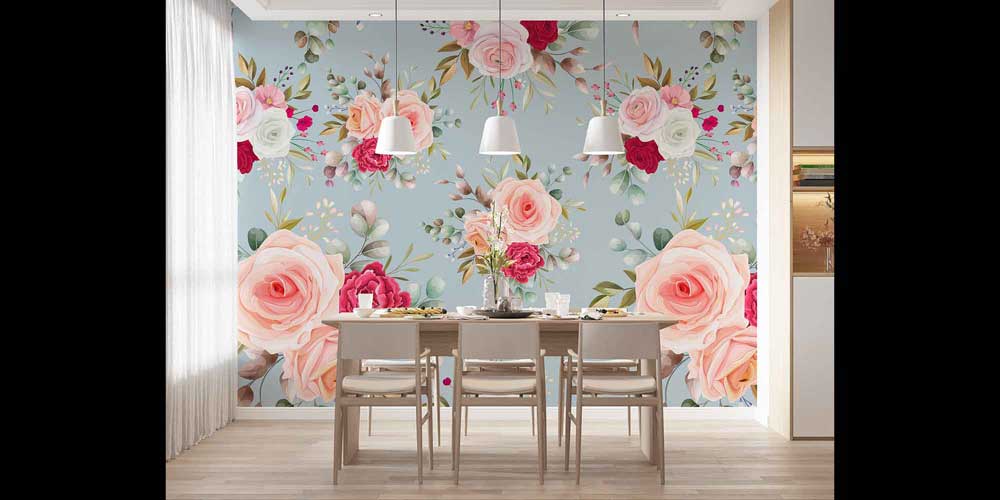 Romantik Gül Buketi Desenli Botanik Duvar Kağıdı 4262