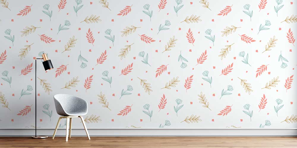 Pastel Yaprak Desenli Modern Botanik Duvar Kağıdı 4274