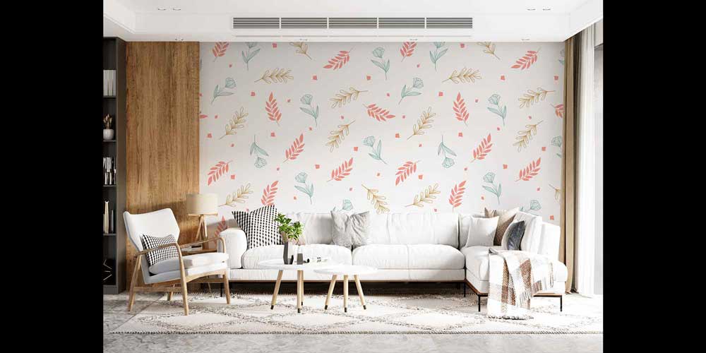 Pastel Yaprak Desenli Modern Botanik Duvar Kağıdı 4274