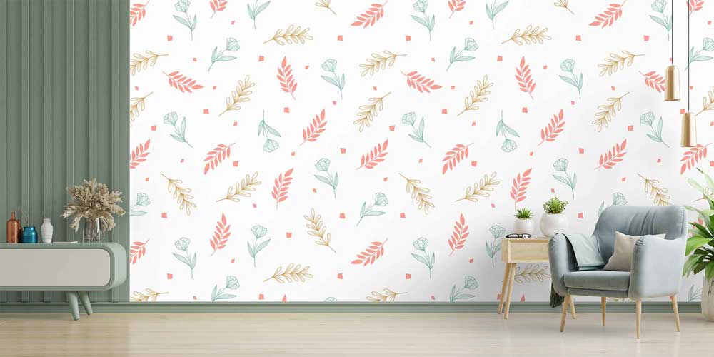 Pastel Yaprak Desenli Modern Botanik Duvar Kağıdı 4274