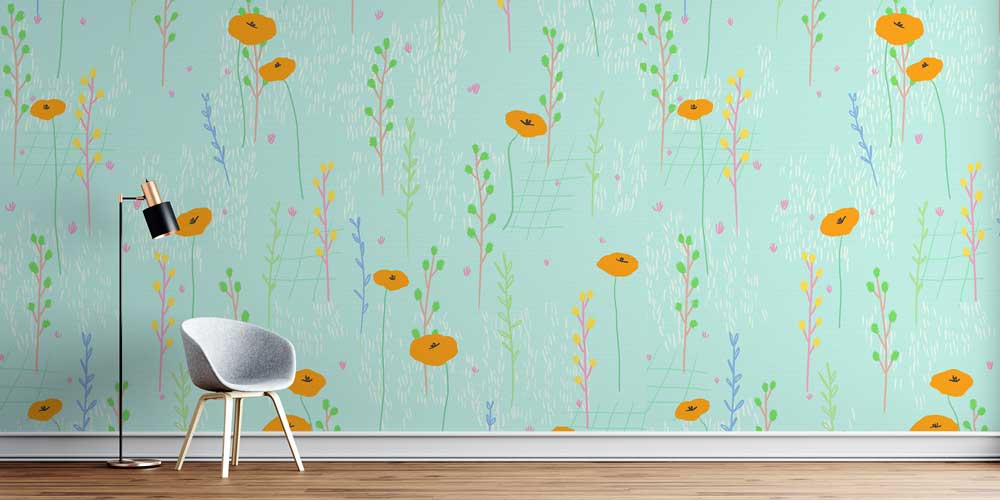 Pastel Çiçek Desenli Modern Botanik Duvar Kağıdı 4243