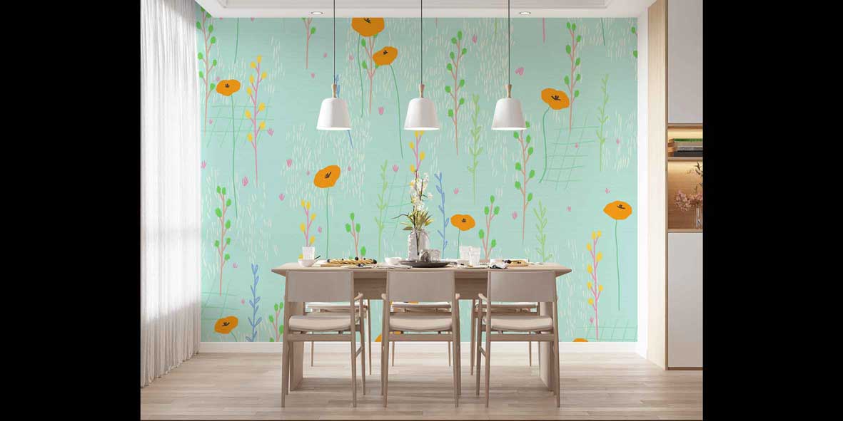 Pastel Çiçek Desenli Modern Botanik Duvar Kağıdı 4243