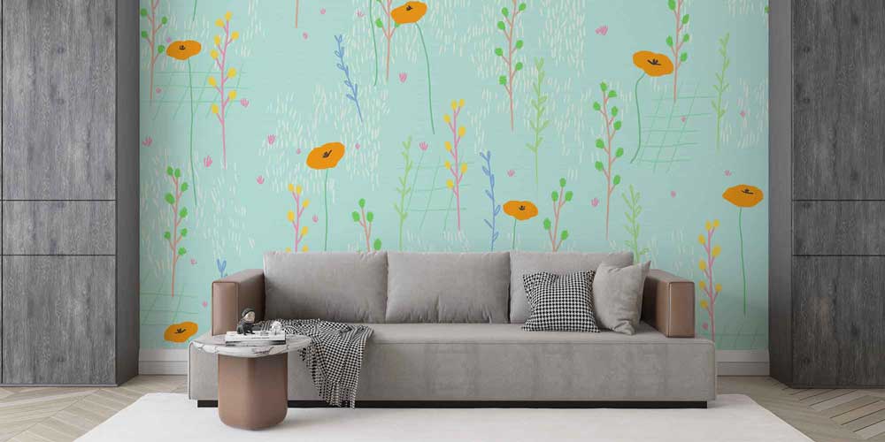 Pastel Çiçek Desenli Modern Botanik Duvar Kağıdı 4243