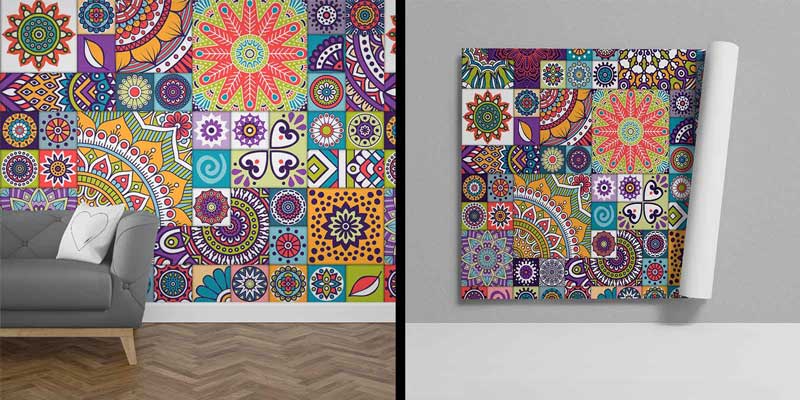 Renkli Etnik Desenli Patchwork Duvar Kağıdı 4246