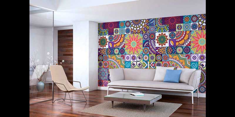 Renkli Etnik Desenli Patchwork Duvar Kağıdı 4246