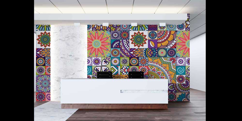 Renkli Etnik Desenli Patchwork Duvar Kağıdı 4246