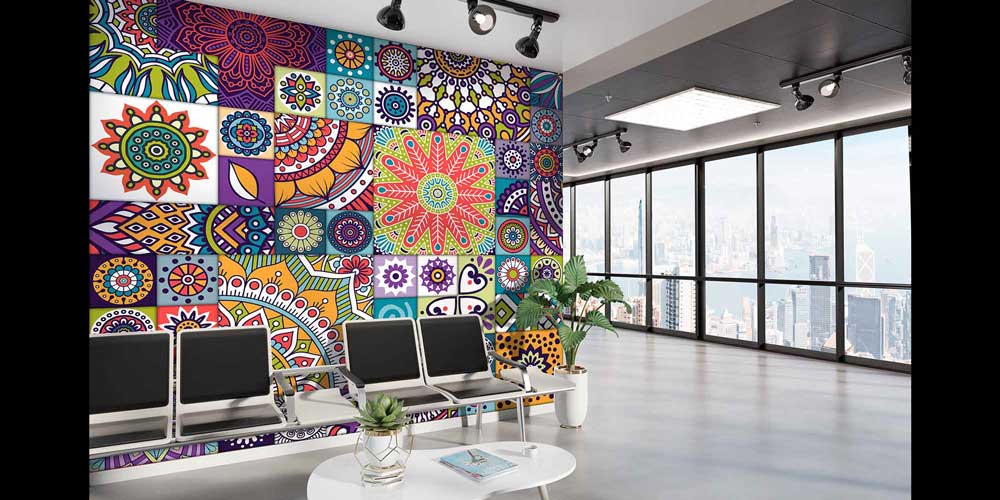 Renkli Etnik Desenli Patchwork Duvar Kağıdı 4246