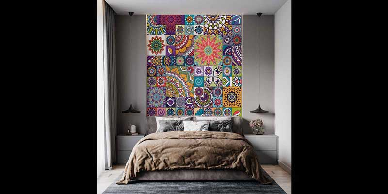 Renkli Etnik Desenli Patchwork Duvar Kağıdı 4246