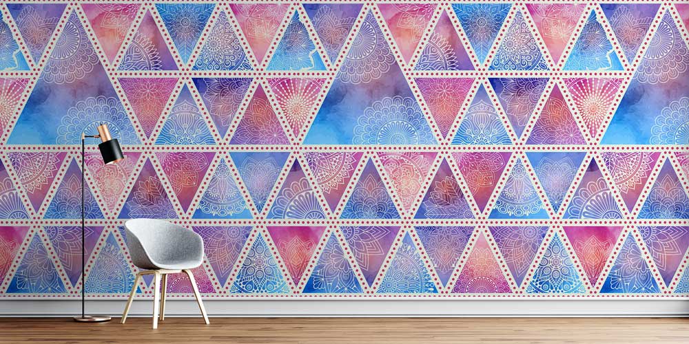 Geometrik Mandala Desenli Renkli Duvar Kağıdı 4248