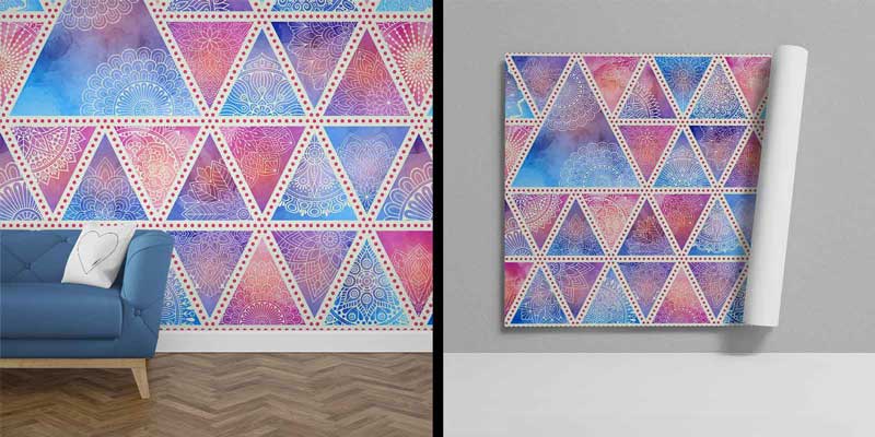 Geometrik Mandala Desenli Renkli Duvar Kağıdı 4248