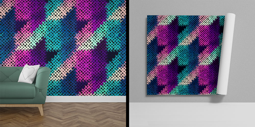 Piksel Dokulu Zikzak Geometrik Desen Sanatı Duvar Kaplaması 4175