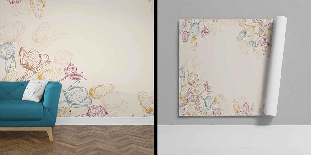 Çizgisel Çiçek İllüstrasyonlu Minimal Botanik Duvar Kağıdı 4245