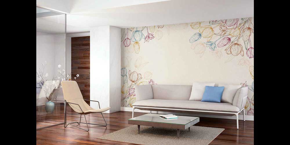 Çizgisel Çiçek İllüstrasyonlu Minimal Botanik Duvar Kağıdı 4245