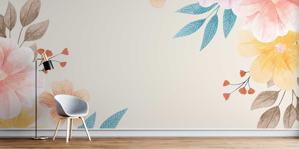 Pastel Çiçek Köşe Kompozisyonlu Minimal Botanik Duvar Kağıdı 4269