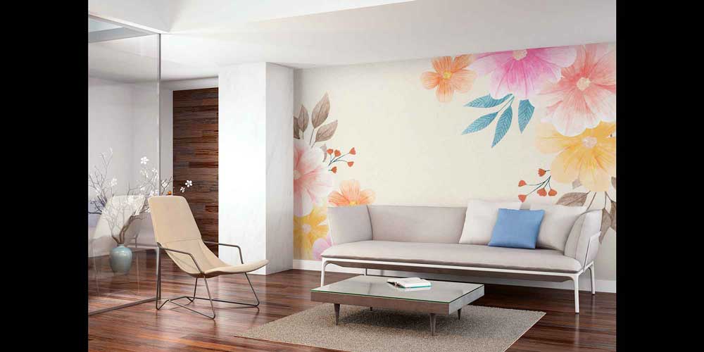 Pastel Çiçek Köşe Kompozisyonlu Minimal Botanik Duvar Kağıdı 4269