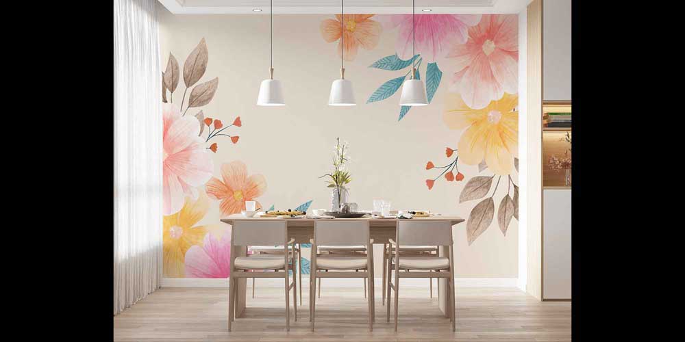 Pastel Çiçek Köşe Kompozisyonlu Minimal Botanik Duvar Kağıdı 4269