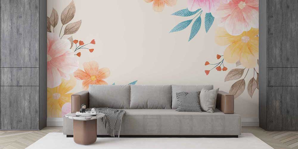 Pastel Çiçek Köşe Kompozisyonlu Minimal Botanik Duvar Kağıdı 4269