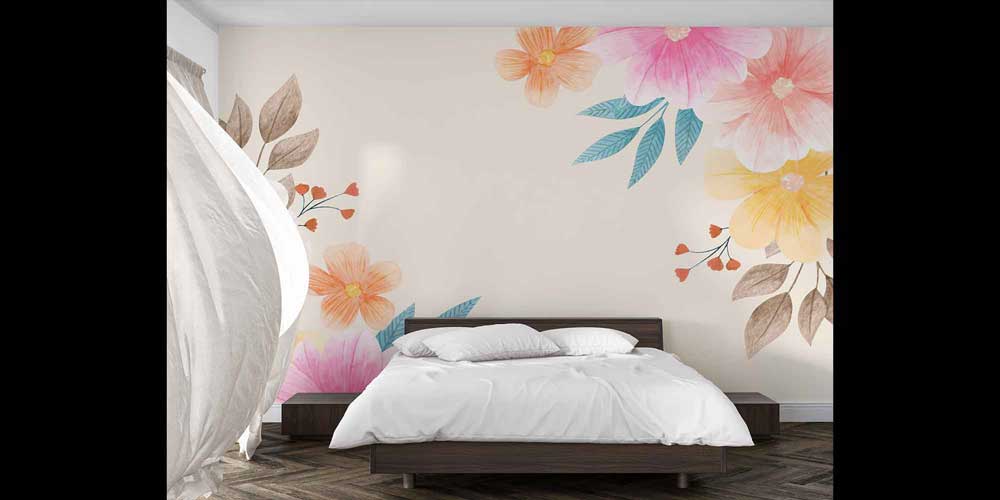 Pastel Çiçek Köşe Kompozisyonlu Minimal Botanik Duvar Kağıdı 4269