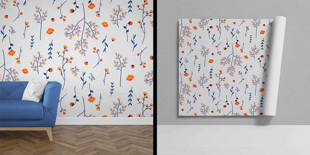 İnce Dal ve Çiçek Desenli Modern Botanik Duvar Kağıdı 4251