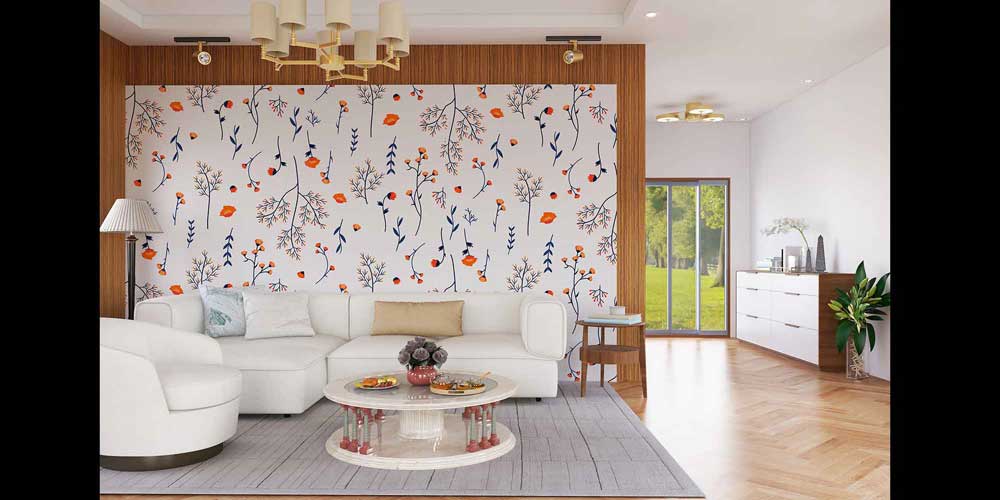 İnce Dal ve Çiçek Desenli Modern Botanik Duvar Kağıdı 4251