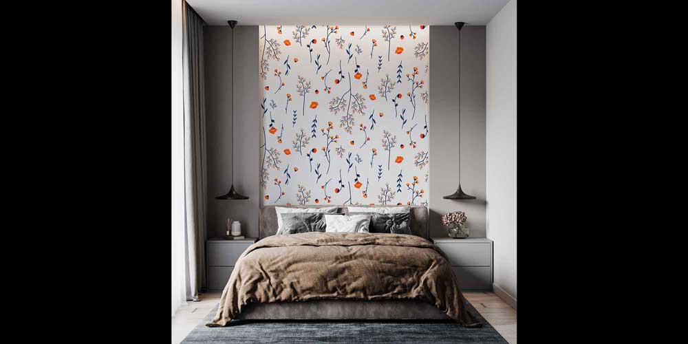 İnce Dal ve Çiçek Desenli Modern Botanik Duvar Kağıdı 4251