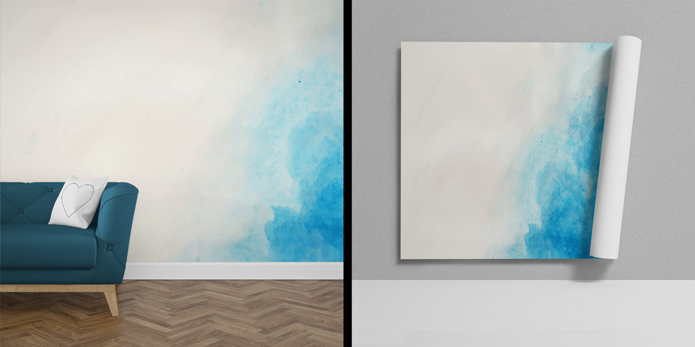 Mavi Bulut Efektli Soyut Sanat Duvar Kağıdı 4156