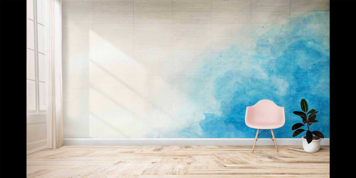 Mavi Bulut Efektli Soyut Sanat Duvar Kağıdı 4156