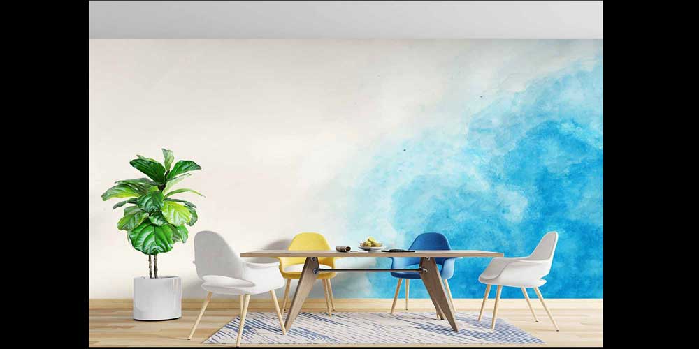 Mavi Bulut Efektli Soyut Sanat Duvar Kağıdı 4156