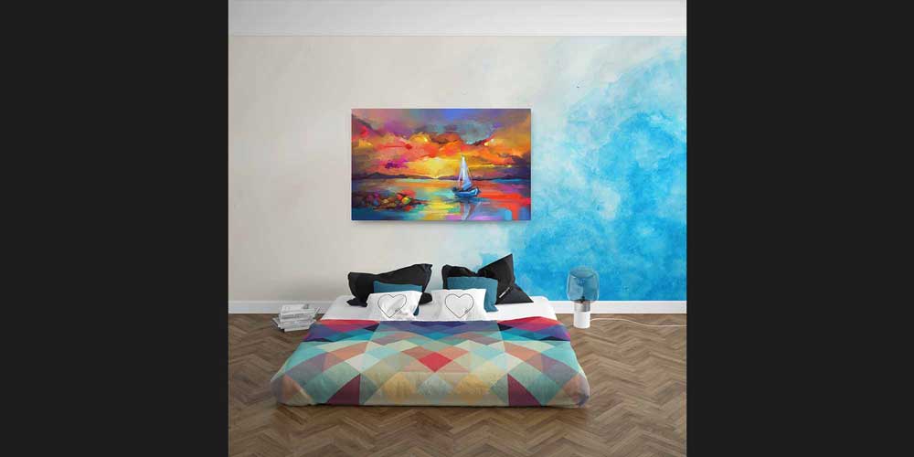 Mavi Bulut Efektli Soyut Sanat Duvar Kağıdı 4156