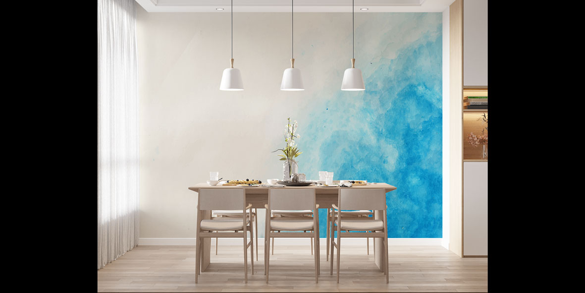 Mavi Bulut Efektli Soyut Sanat Duvar Kağıdı 4156