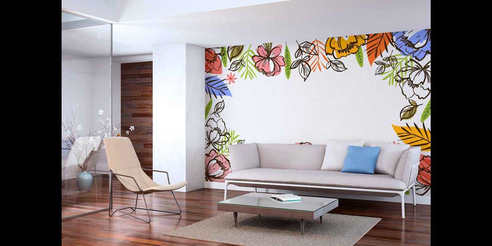 Renkli Çizgisel Çiçek Desenli Modern Duvar Kağıdı 4254