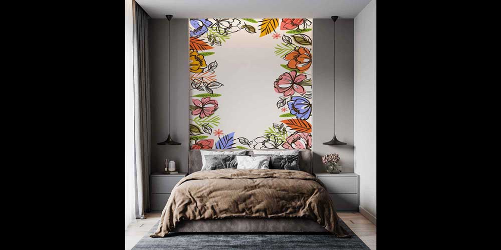 Renkli Çizgisel Çiçek Desenli Modern Duvar Kağıdı 4254