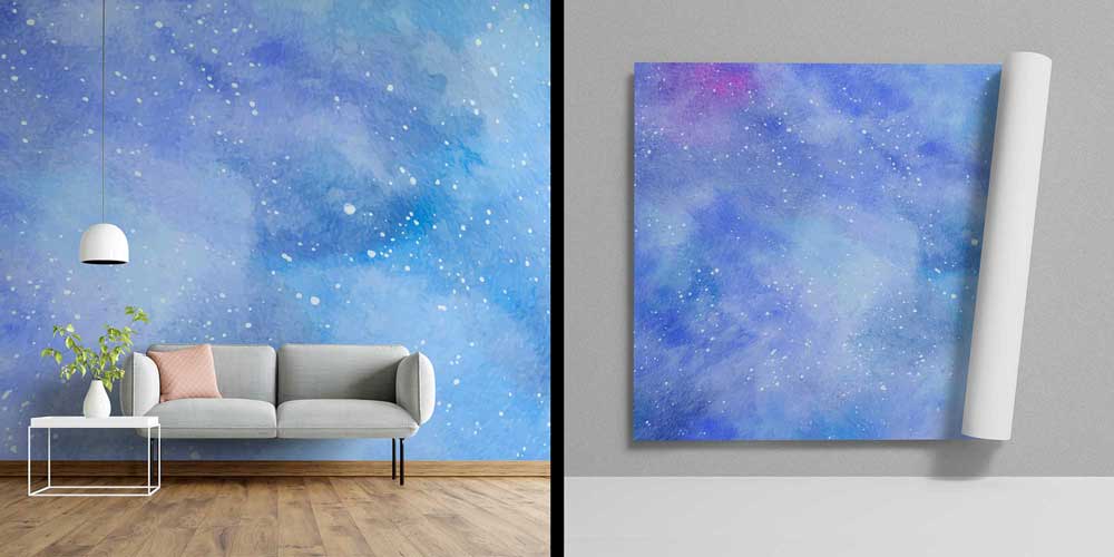 Mavi Galaksi Efektli Uzay Temalı Duvar Kağıdı 4335