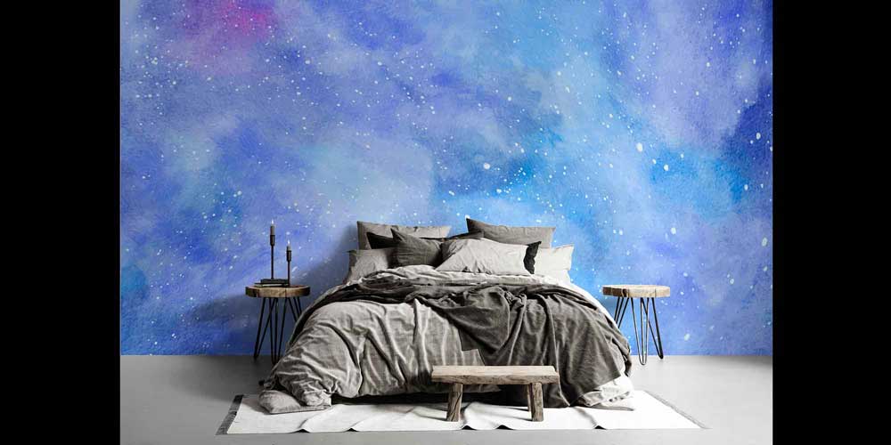 Mavi Galaksi Efektli Uzay Temalı Duvar Kağıdı 4335