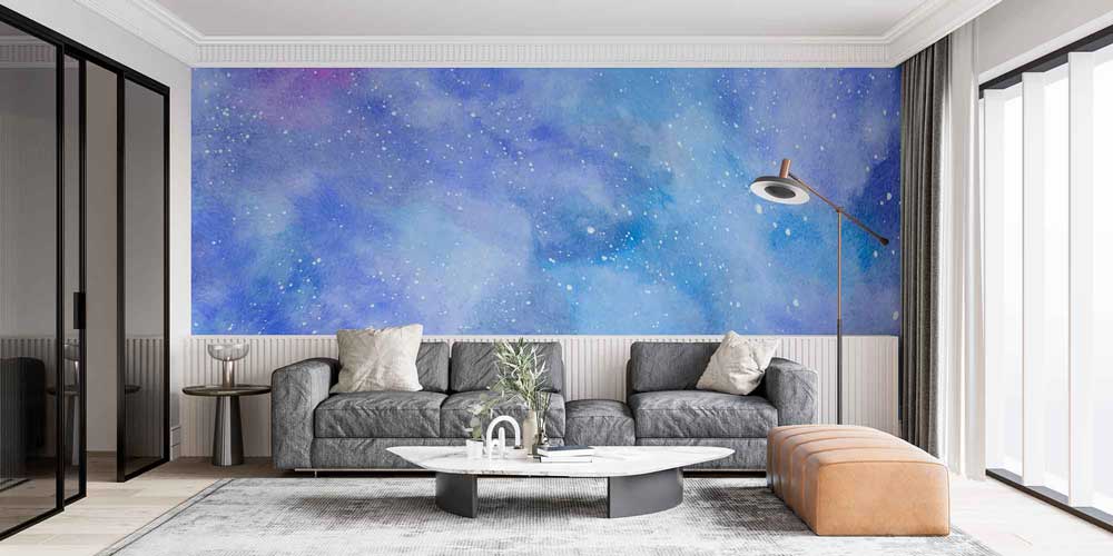 Mavi Galaksi Efektli Uzay Temalı Duvar Kağıdı 4335