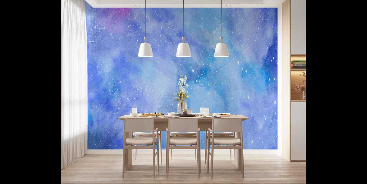 Mavi Galaksi Efektli Uzay Temalı Duvar Kağıdı 4335