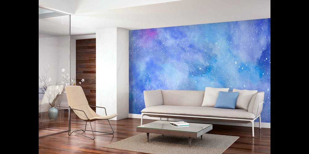 Mavi Galaksi Efektli Uzay Temalı Duvar Kağıdı 4335
