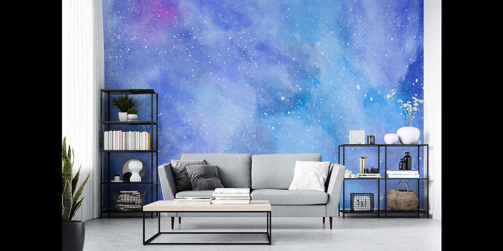 Mavi Galaksi Efektli Uzay Temalı Duvar Kağıdı 4335