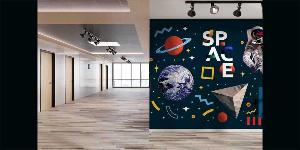 Astronot ve Gezegen Desenli Uzay Temalı Çocuk Odası Duvar Kağıdı 4338