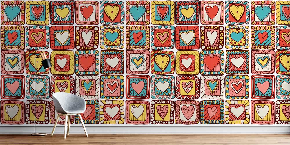 duvar-kagitlari-4496-0 Renkli Kalp Mozaik Duvar Kağıdı 4496