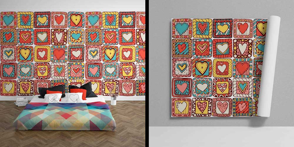 Renkli Kalp Mozaik Duvar Kağıdı 4496