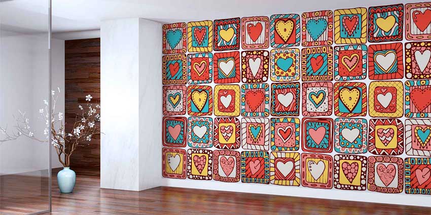 duvar-kagitlari-4496-01 Renkli Kalp Mozaik Duvar Kağıdı 4496